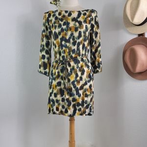 ZARA ART TO WEAR WATERCOLOR ANIMAL PRINT BOAT NECK MINI DRESS SZ S